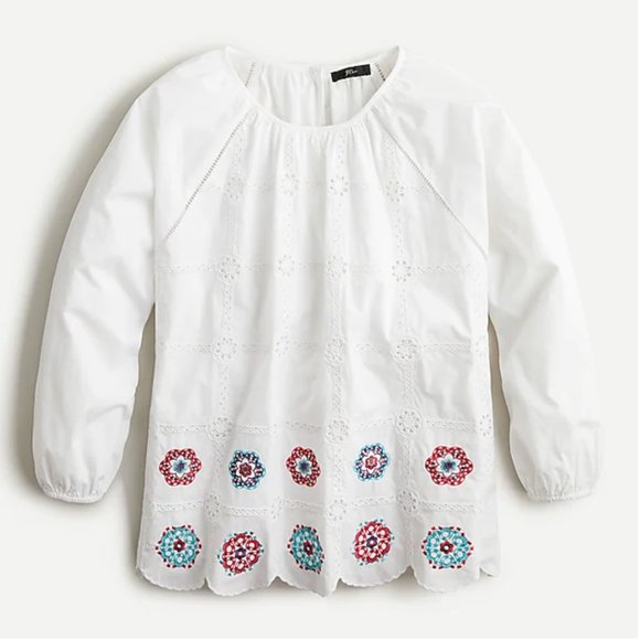 J. Crew Tops - J.Crew Embroidered floral eyelet top-AM639-cotton